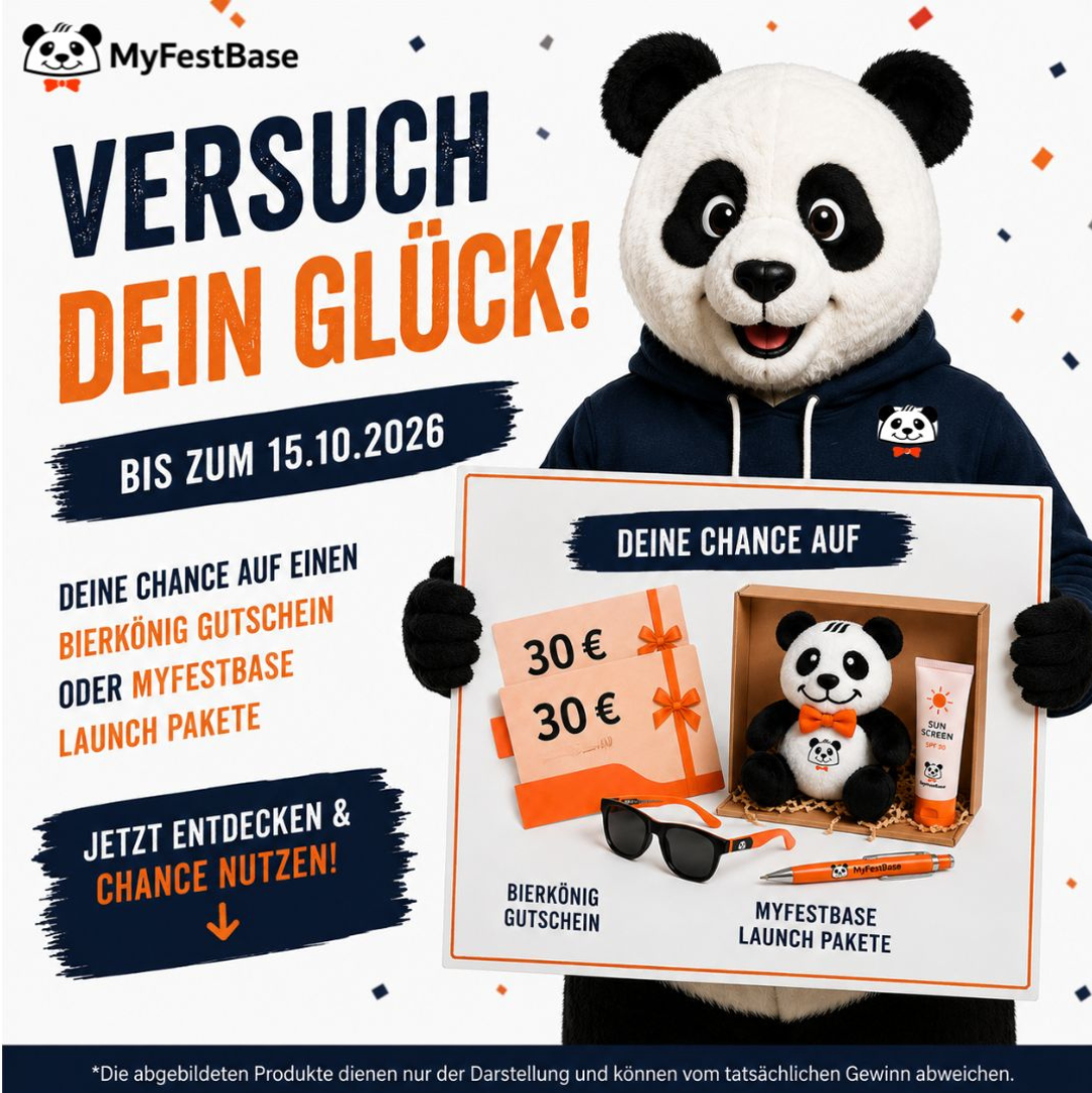 Gewinnspiel-Banner: Versuch dein Glück! Bis zum 15.10.2026 deine Chance auf einen Gastrokönig Gutschein oder MyFestBase Launch Pakete. Die abgebildeten Produkte dienen nur der Darstellung und können vom tatsächlichen Gewinn abweichen.